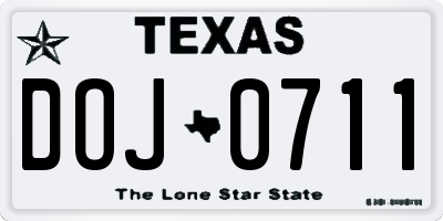 TX license plate DOJ0711