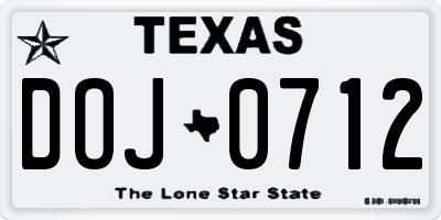 TX license plate DOJ0712