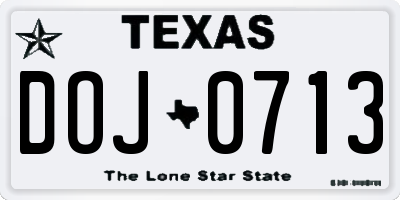 TX license plate DOJ0713