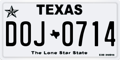 TX license plate DOJ0714