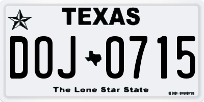 TX license plate DOJ0715