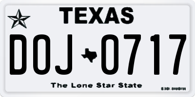 TX license plate DOJ0717