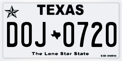 TX license plate DOJ0720