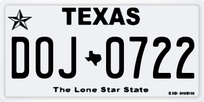 TX license plate DOJ0722