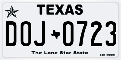 TX license plate DOJ0723