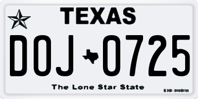 TX license plate DOJ0725