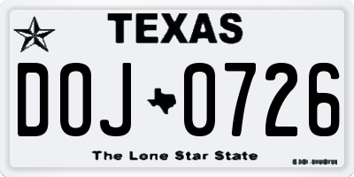 TX license plate DOJ0726
