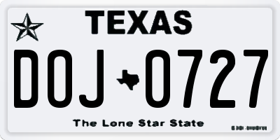 TX license plate DOJ0727