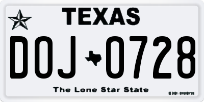 TX license plate DOJ0728