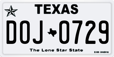 TX license plate DOJ0729