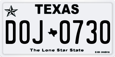 TX license plate DOJ0730
