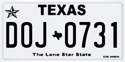 TX license plate DOJ0731