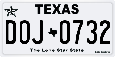 TX license plate DOJ0732