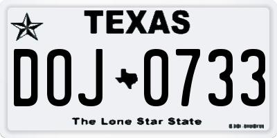 TX license plate DOJ0733