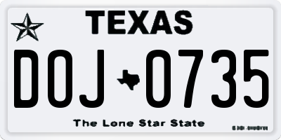 TX license plate DOJ0735