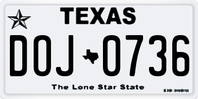 TX license plate DOJ0736