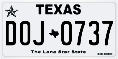 TX license plate DOJ0737