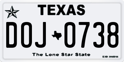 TX license plate DOJ0738