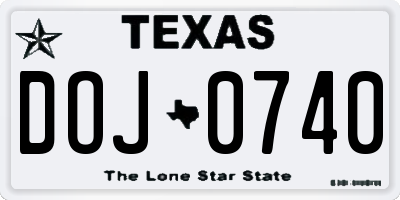 TX license plate DOJ0740