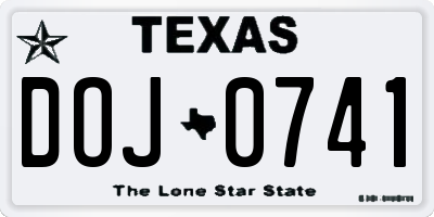 TX license plate DOJ0741