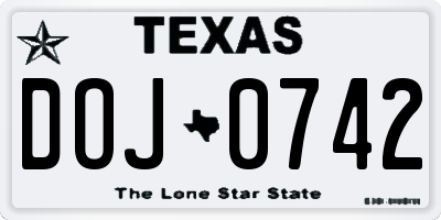 TX license plate DOJ0742