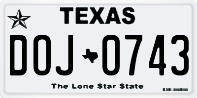 TX license plate DOJ0743