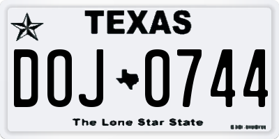 TX license plate DOJ0744