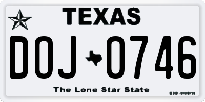 TX license plate DOJ0746