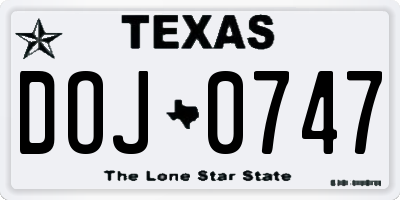 TX license plate DOJ0747