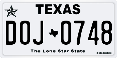 TX license plate DOJ0748