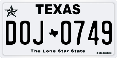 TX license plate DOJ0749