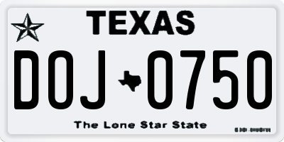 TX license plate DOJ0750