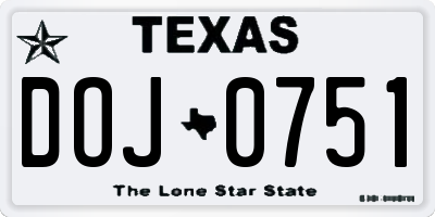 TX license plate DOJ0751