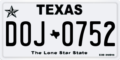 TX license plate DOJ0752