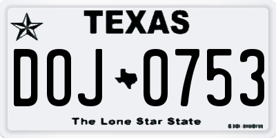 TX license plate DOJ0753
