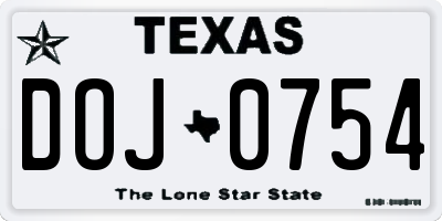 TX license plate DOJ0754