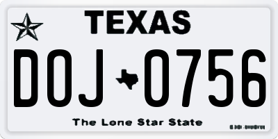 TX license plate DOJ0756