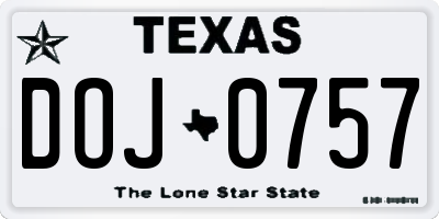 TX license plate DOJ0757
