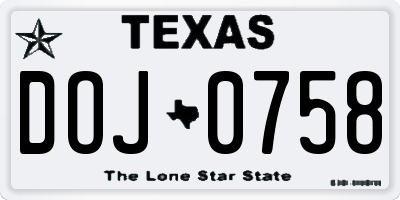 TX license plate DOJ0758