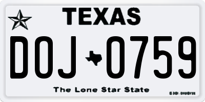 TX license plate DOJ0759