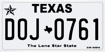 TX license plate DOJ0761