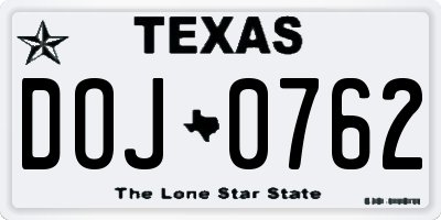 TX license plate DOJ0762