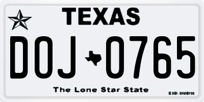 TX license plate DOJ0765