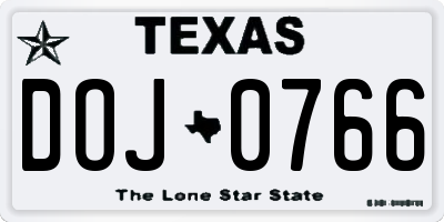 TX license plate DOJ0766