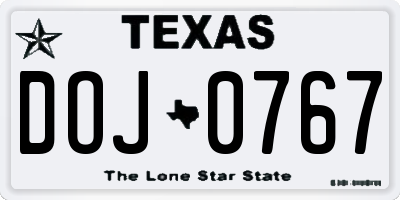 TX license plate DOJ0767