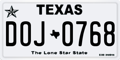 TX license plate DOJ0768
