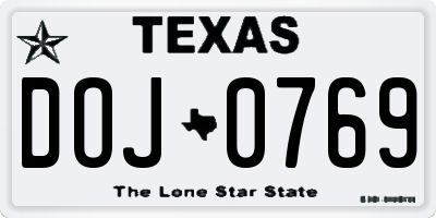 TX license plate DOJ0769