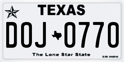 TX license plate DOJ0770