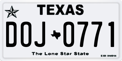 TX license plate DOJ0771