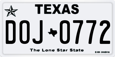 TX license plate DOJ0772